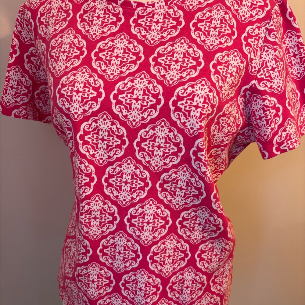 Kim Rogers Hot Pink Short Sleeve Medallion Print Tee